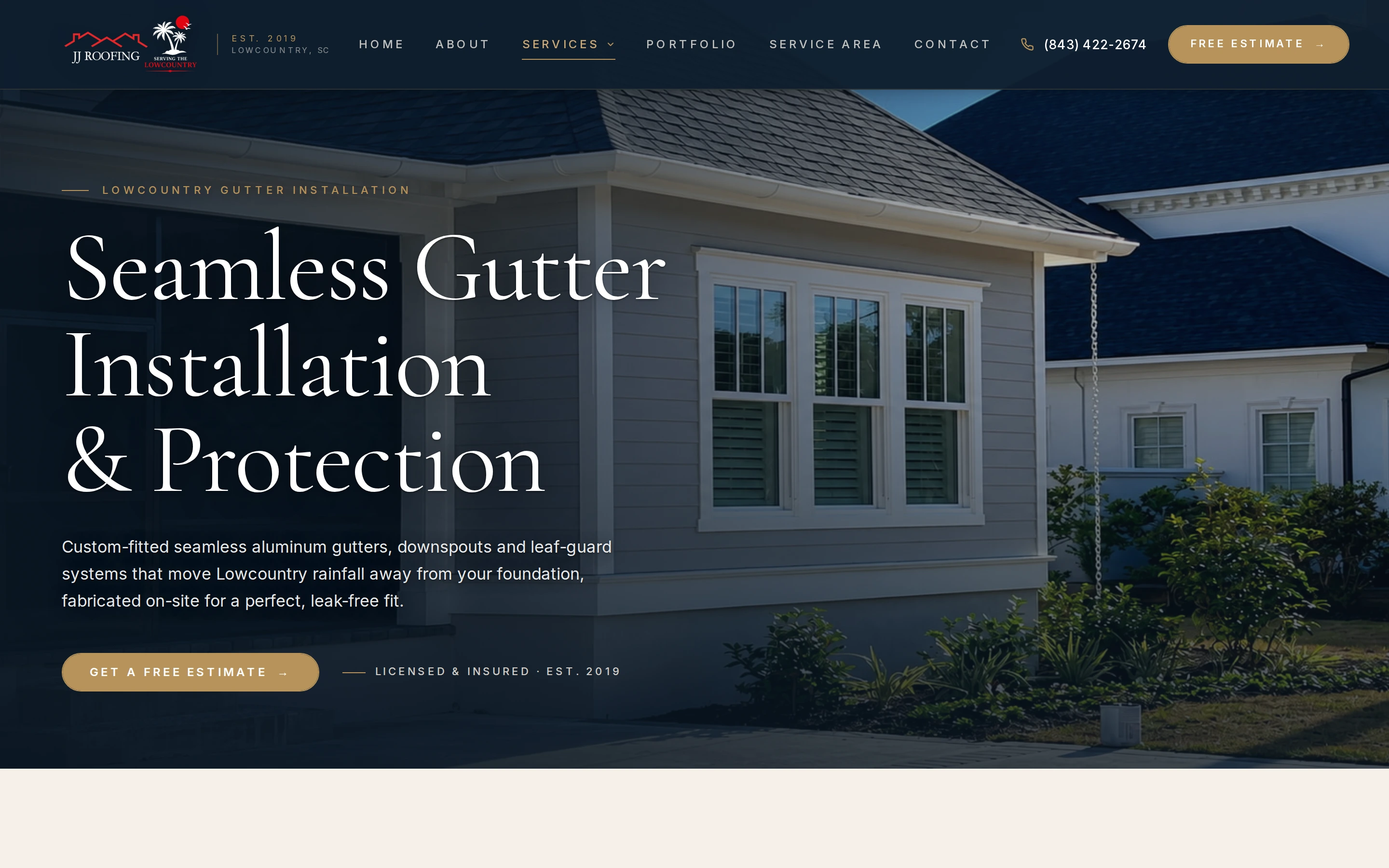 JJ Roofing for the Lowcountry gutter installation page.