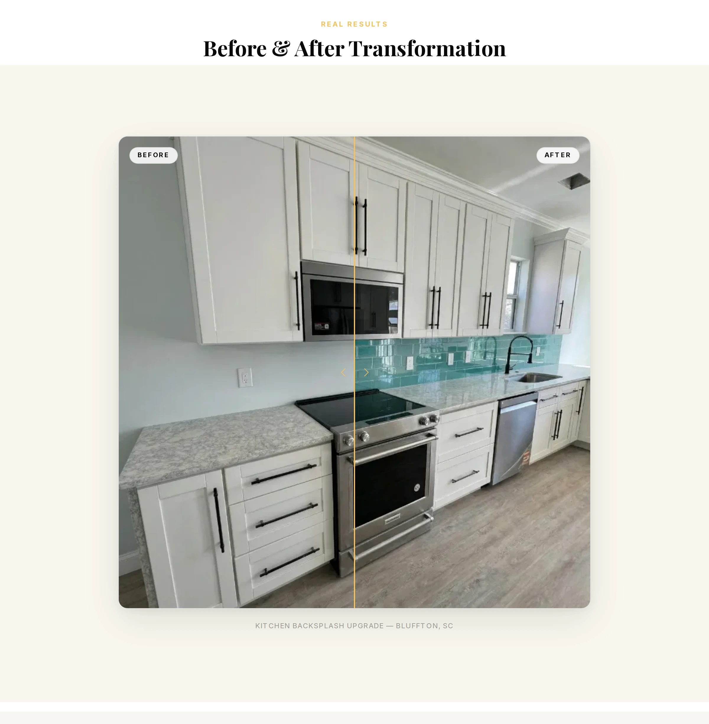 A kitchen before-and-after, presented using the client’s photographs.