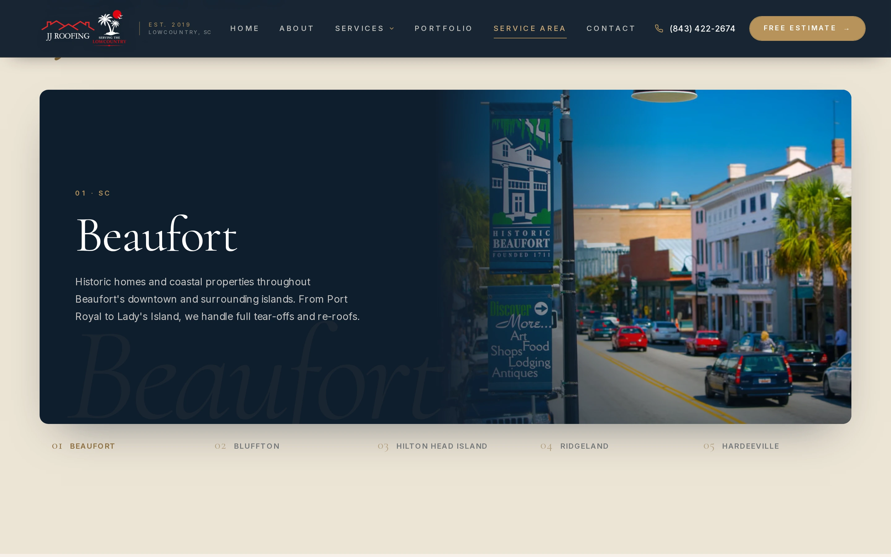 JJ Roofing for the Lowcountry service area page.