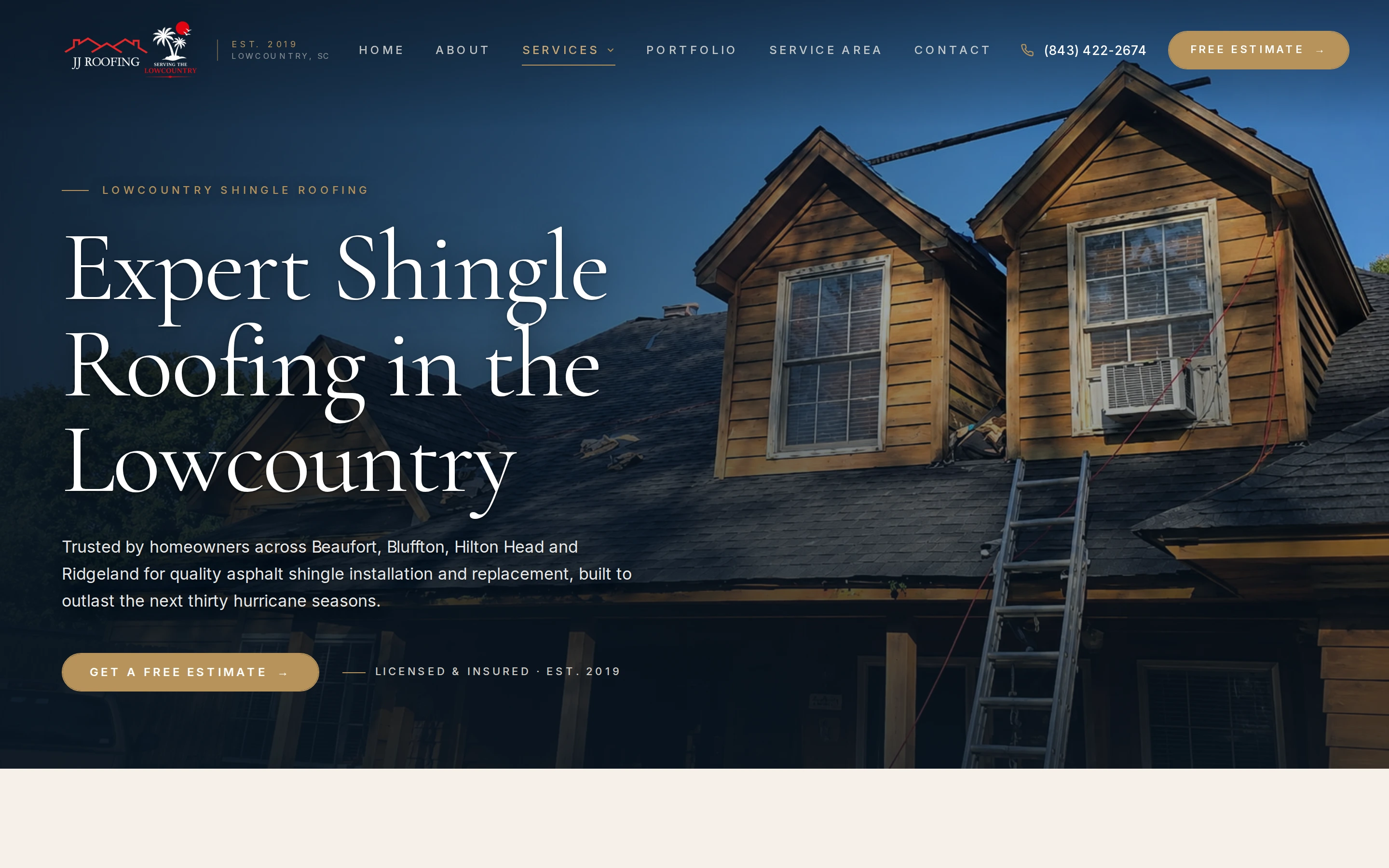 JJ Roofing for the Lowcountry shingle roofing page.